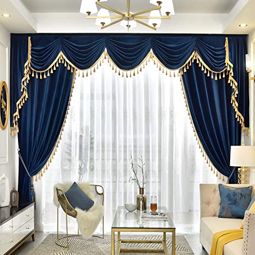Amazon.com: Queen's House Luxury Velvet Navy Blue Curtains and .