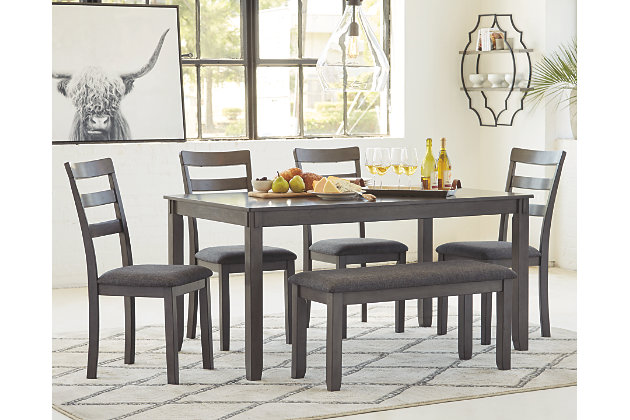Bridson Dining Table and Chairs with Bench (Set of 6) | Ashley .