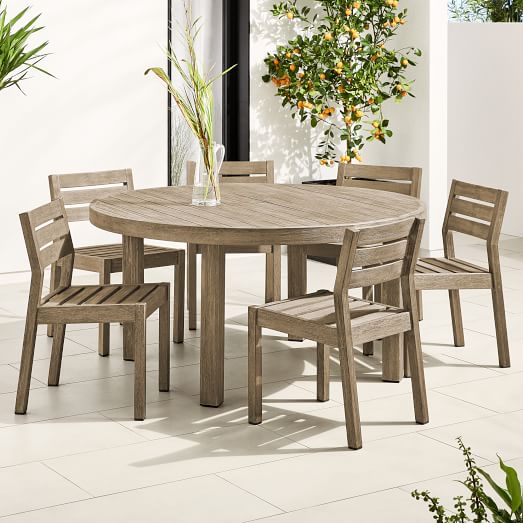 Portside Outdoor 60" Round Dining Table & 6 Solid Wood Chairs S