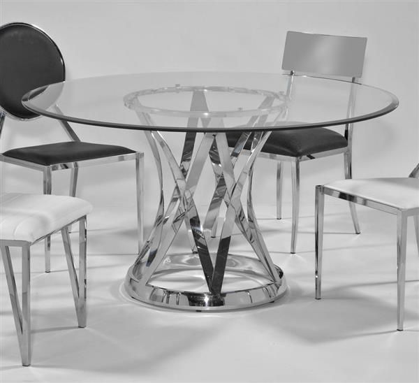Janet Glass Steel 54 Inch Round 12mm - 1 Inch Bevel Dining Table .
