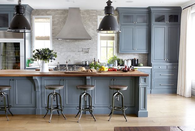 Blue Grey Kitchen Cabinets Butcher Block Get The Look With .