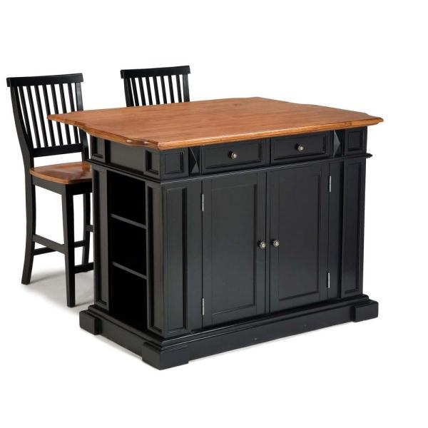 HOMESTYLES Americana Black Kitchen Island with Seating 5003-948 .