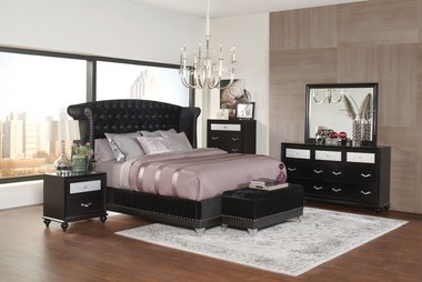 Barzini Black Velvet California King Bedroom Set 300643KW | Savvy .