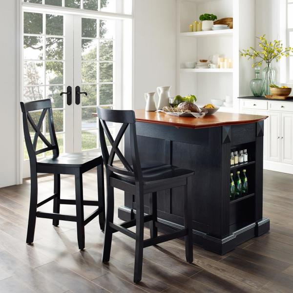 CROSLEY FURNITURE Coventry Black Drop Leaf Kitchen Island with X .