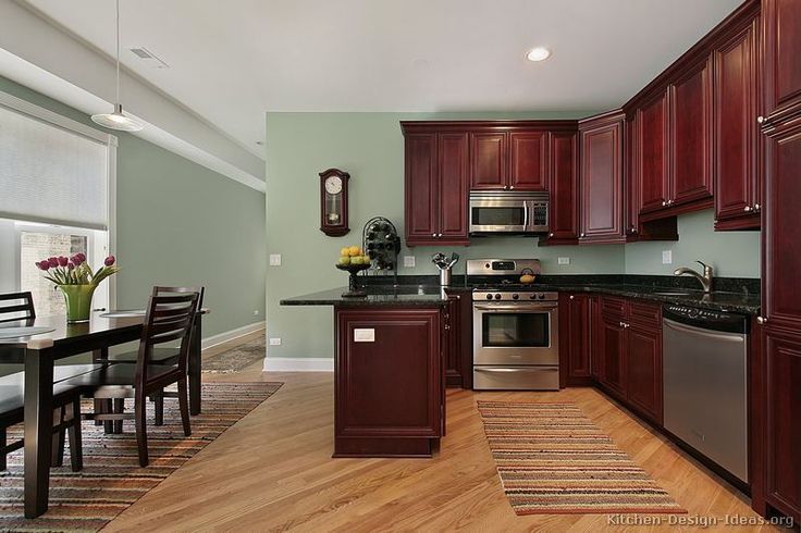 Warm Paint Color Ideas for Kitchen with Oak Cabinets | Dark wood .
