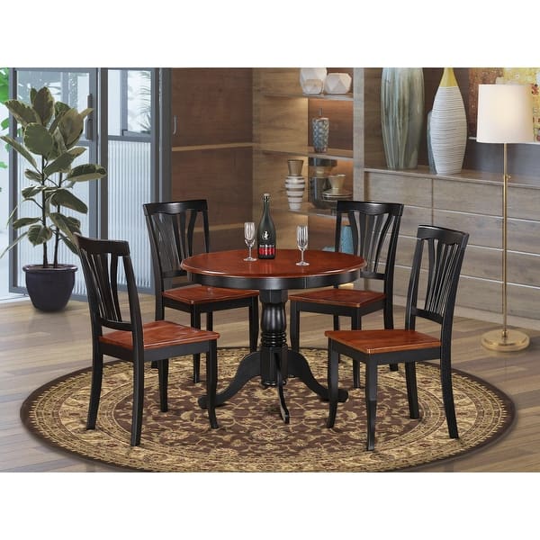 Shop 5-piece Round Black and Cherry Kitchen Table Set - Overstock .