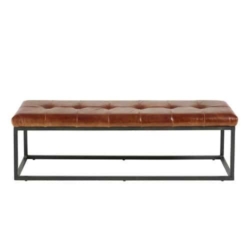 Black Metal and Brown Leather Bedroom Bench Alezan | Maisons du .