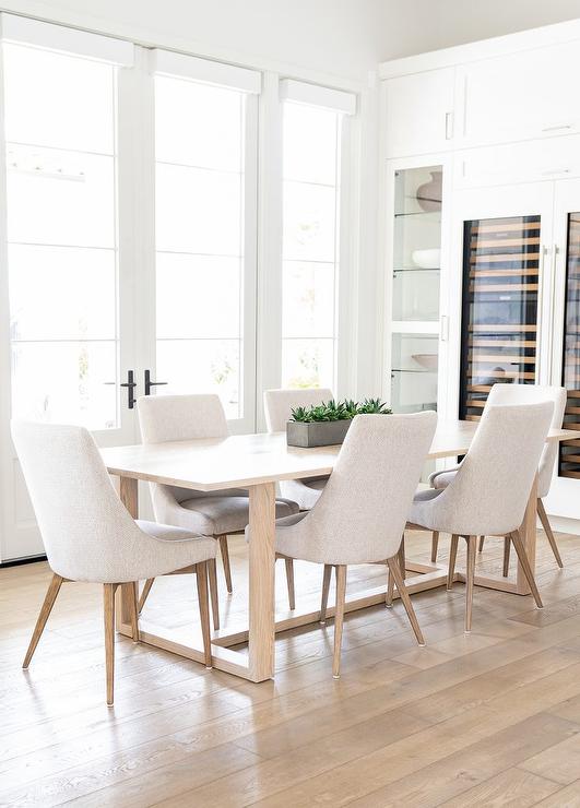 Light Gray Dining Chairs at oak Dining Table - Transitional .