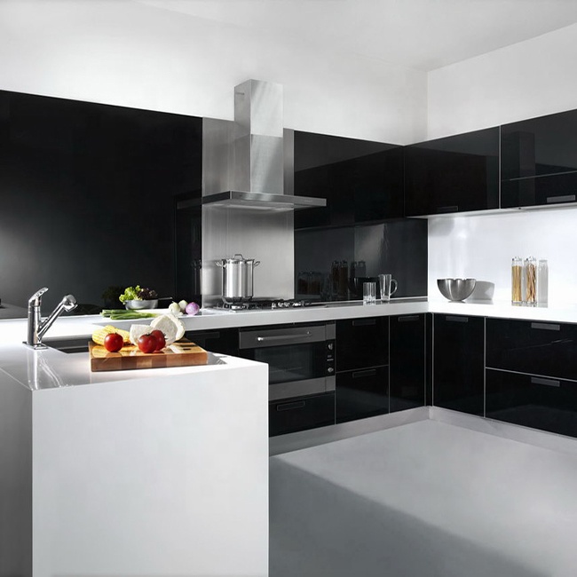 High Gloss Black Painting Modern Kitchen Cabinets With Frosted .