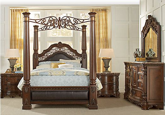 picture of Handly Manor Pecan 7 Pc Queen Canopy Bedroom from Queen .