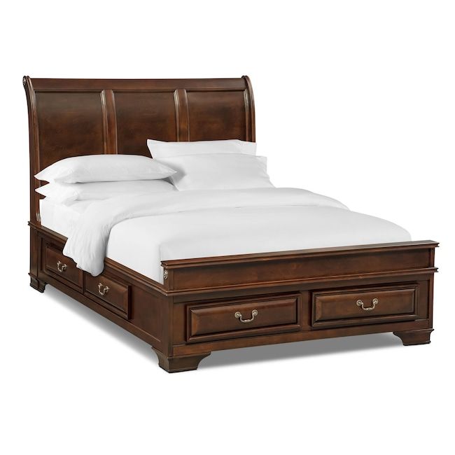 Bedroom Furniture - Sanibelle Queen Storage Bed - Mahogany | King .
