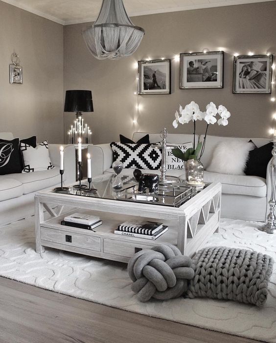 Fairy lights and the way everything is so co-ordinated. Grey + .