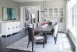 Gray Rectangular Dining Table with Oval Bling Chandelier .