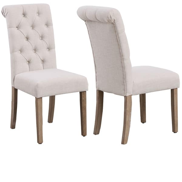 Shop High Back Linen Ivory Tufted Upholstered Dining Chairs, Set .