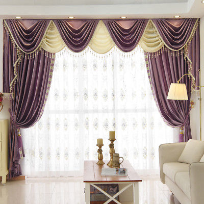 8 Feet purple Chenille Waterfall and Swag living room Curtain .