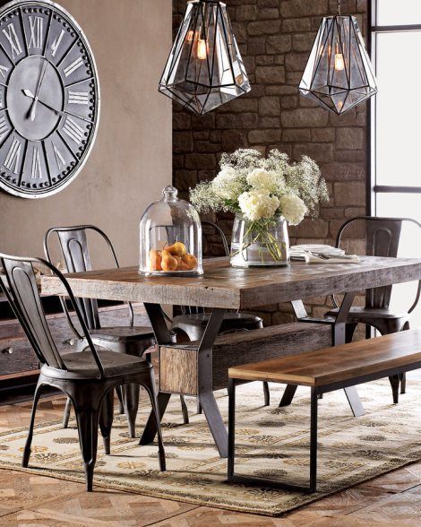 Create a warm industrial living space | Industrial dining room .