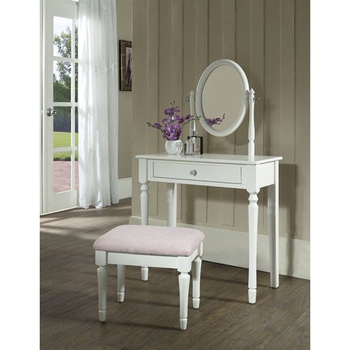 Princess Bedroom Vanity Set with Mirror and Bench, White - Walmart .