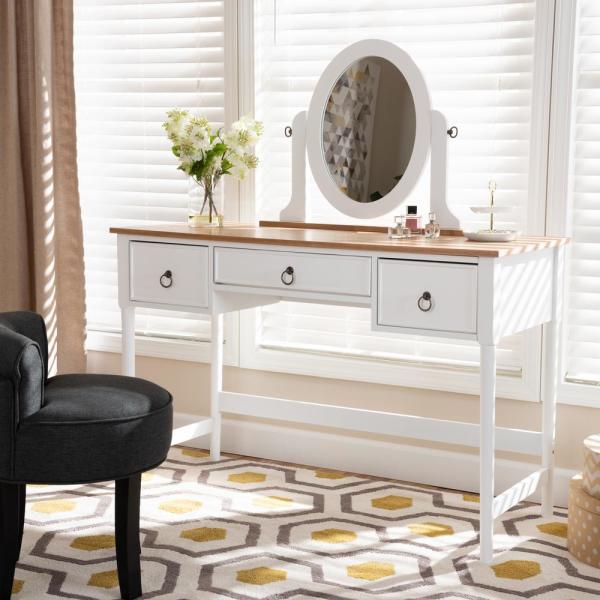 Baxton Studio Sylvie White and Natural Bedroom Vanity Table-154 .