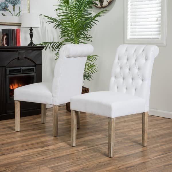 Shop Dinah Roll Top White Fabric Dining Chair (Set of 2) by .