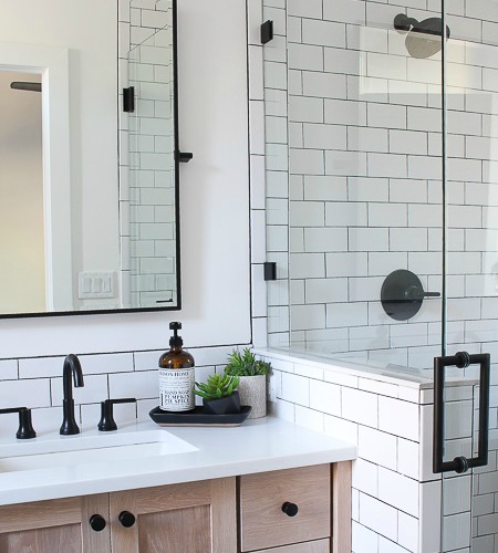 A Classic White Subway Tile Bathroom Designed By Our Teenage Son .