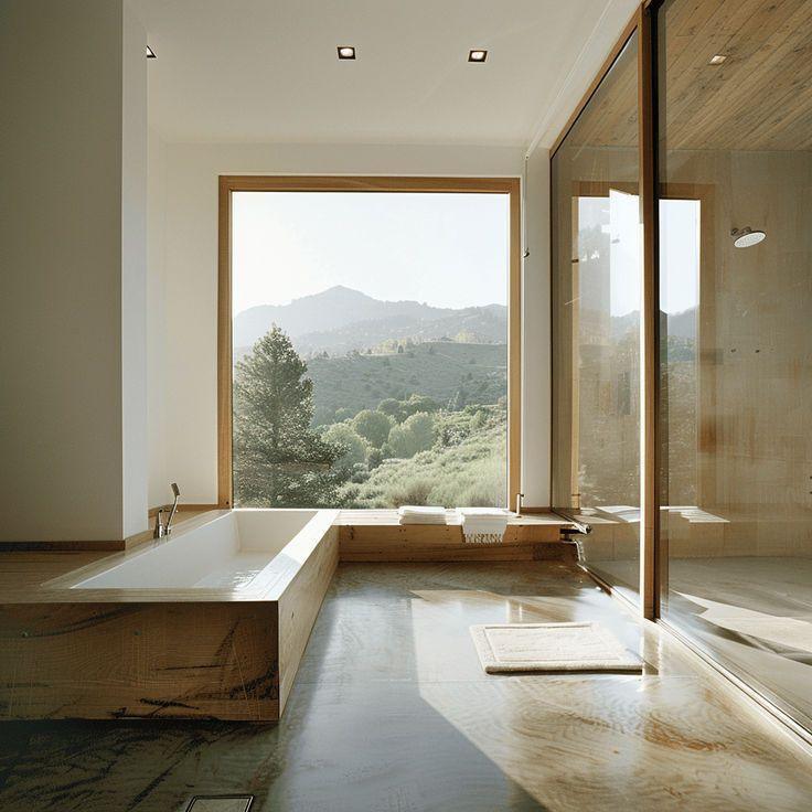 Natural light ​through large windows to brighten your modern bathroom