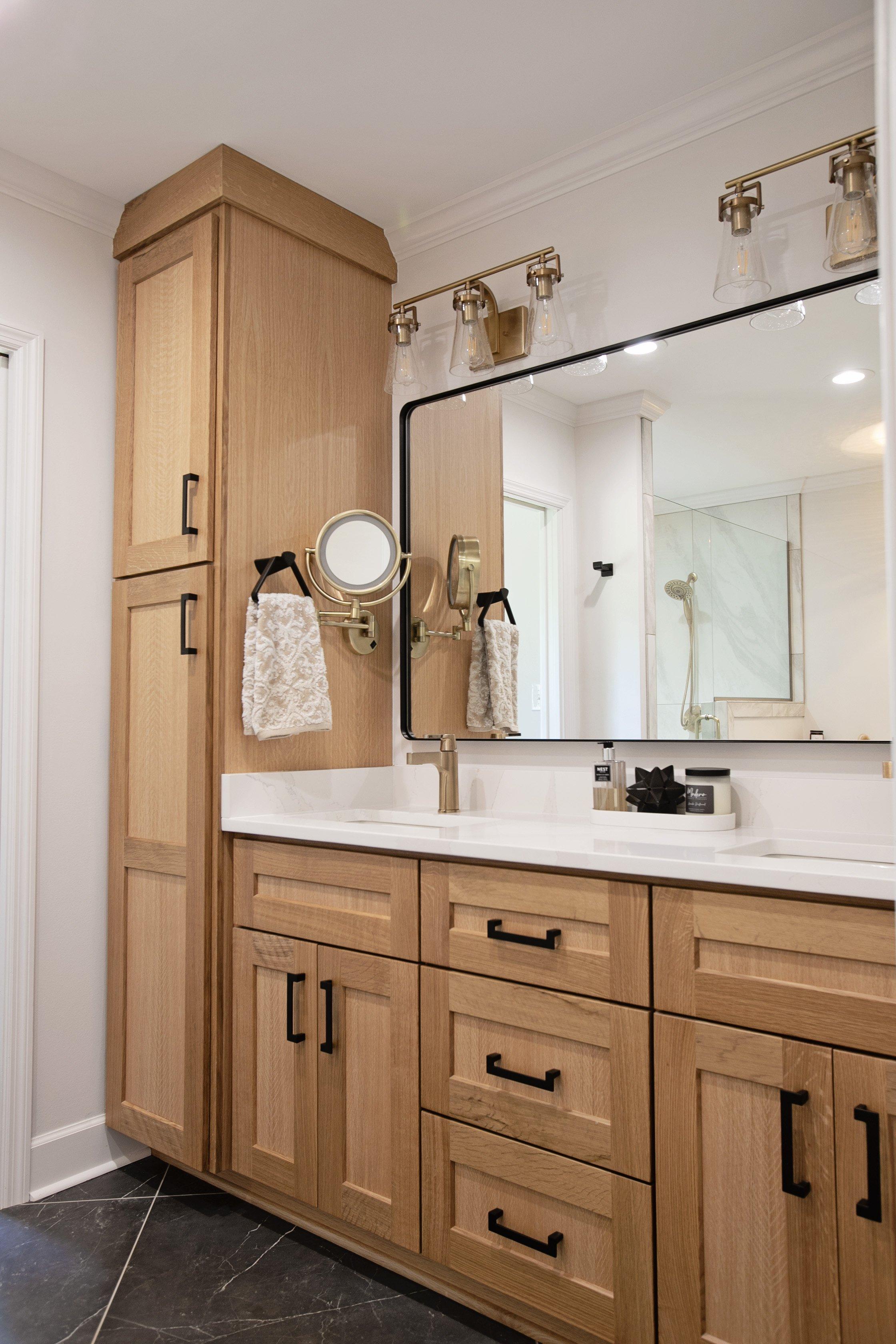 Implement natural wood finishes for a seamless wooden bathroom design