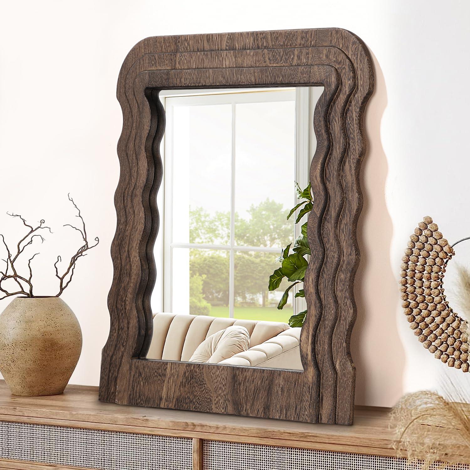 Stylish wooden bathroom mirrors ​enhance natural light and style